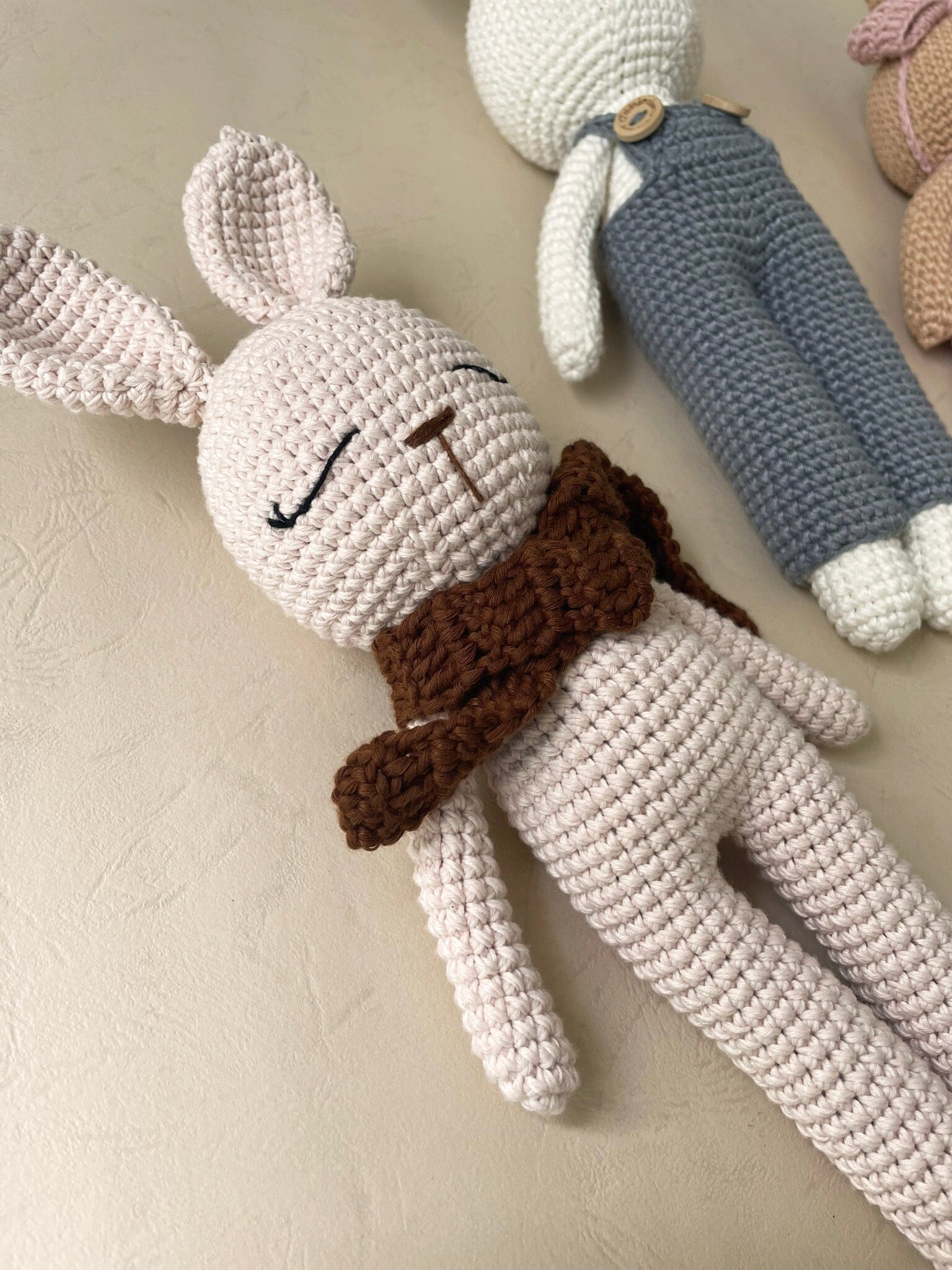 Amigurumi Crochet Bunny Dolls Zao & Co #1. bunny with brown scarf 