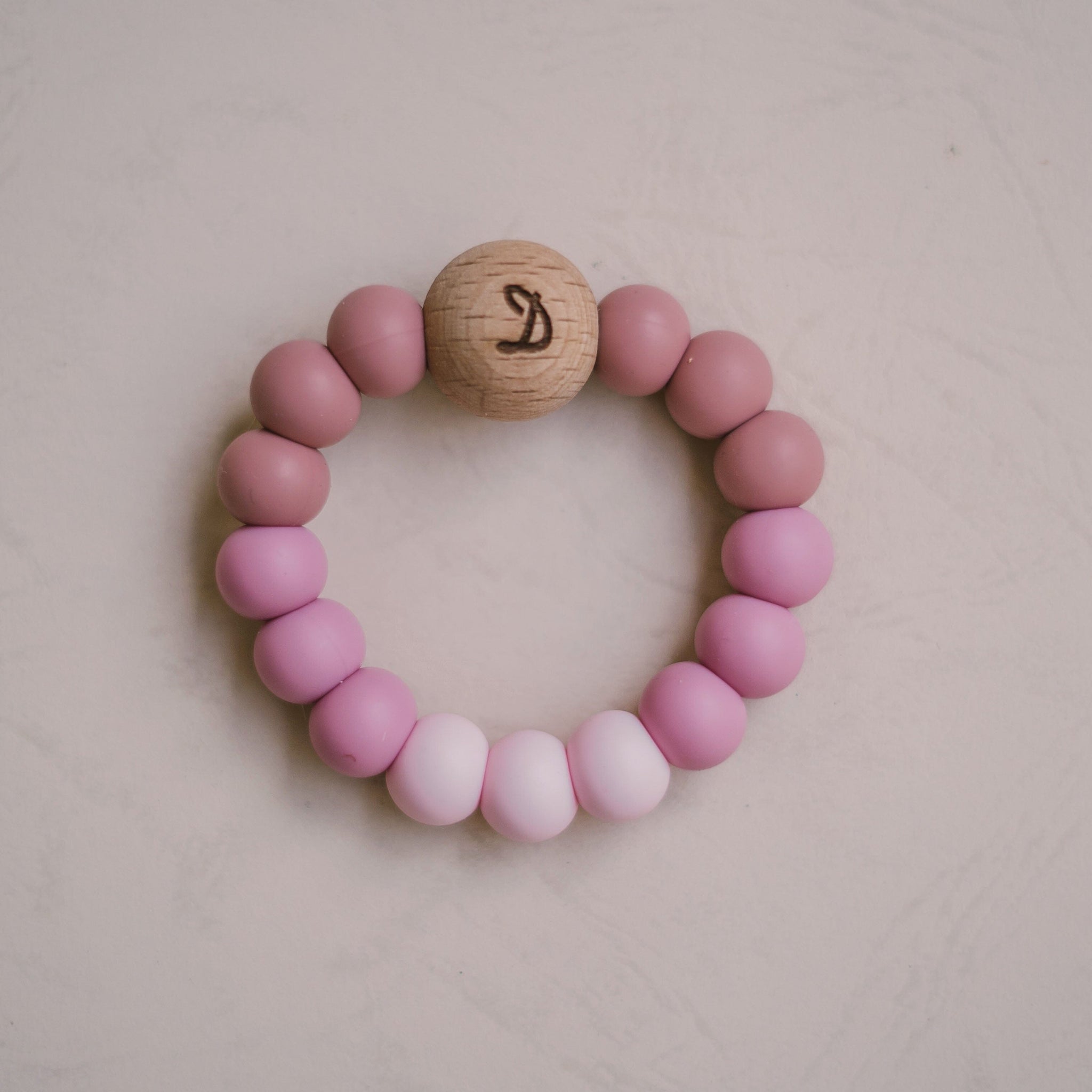 "Paris" Teething Ring Teether Zao & Co pink Engraved with initial 